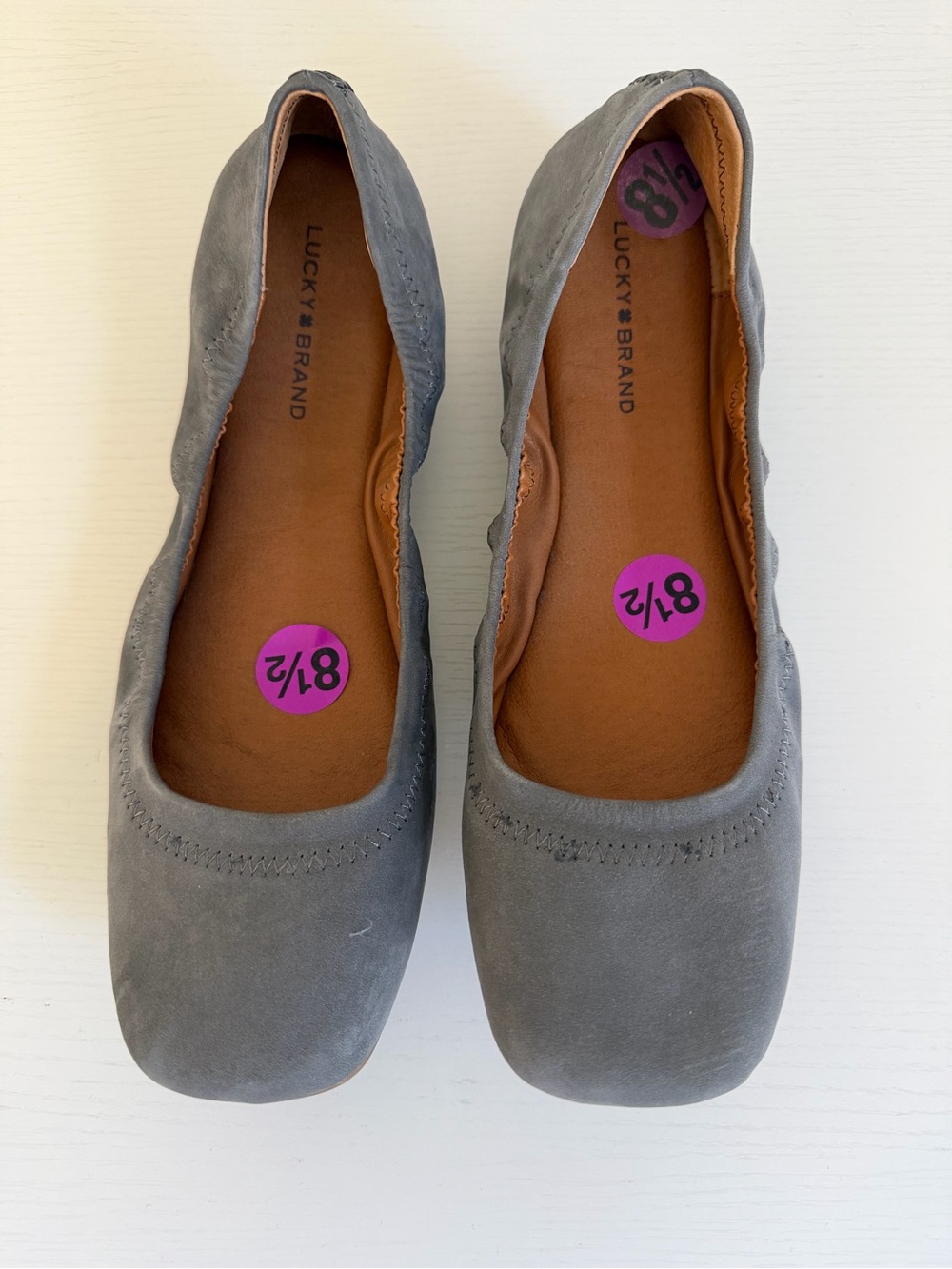 Lucky Brand Gray Suede Square-Toe Ballet Flats